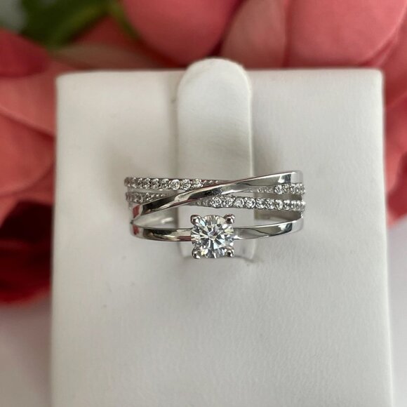 14K White Gold Ring Delicate Ring Wedding & Engagement Luxury Ring, Gift For Her - Picture 2 of 4